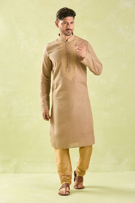 Arihant Rai Sinha Brown Linen, Silk Embroidery Floral Vine Kurta Set Online at Aza Fashions Arihant Rai Sinha_Brown Linen, Silk Embroidery Floral Vine Kurta Set _Online_at_Aza_Fashions