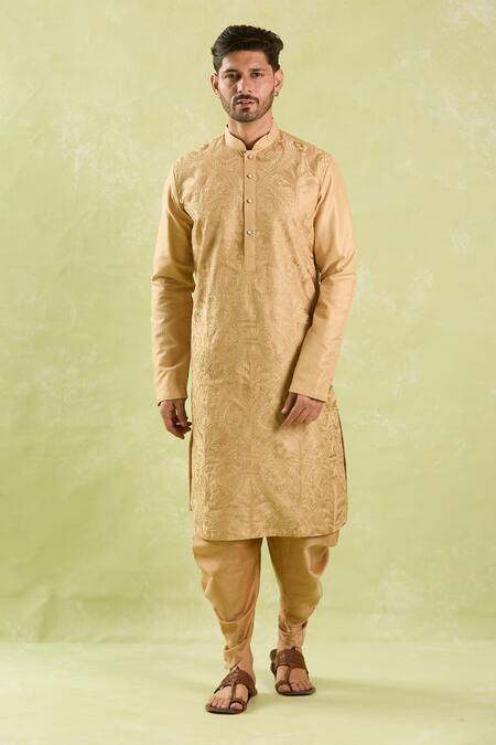 Arihant Rai Sinha_Beige Polyester Embroidery Floral Bloom Kurta And Patiala Pant _Online_at_Aza_Fashions