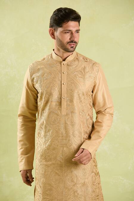 Shop_Arihant Rai Sinha_Beige Polyester Embroidery Floral Bloom Kurta And Patiala Pant _Online_at_Aza_Fashions