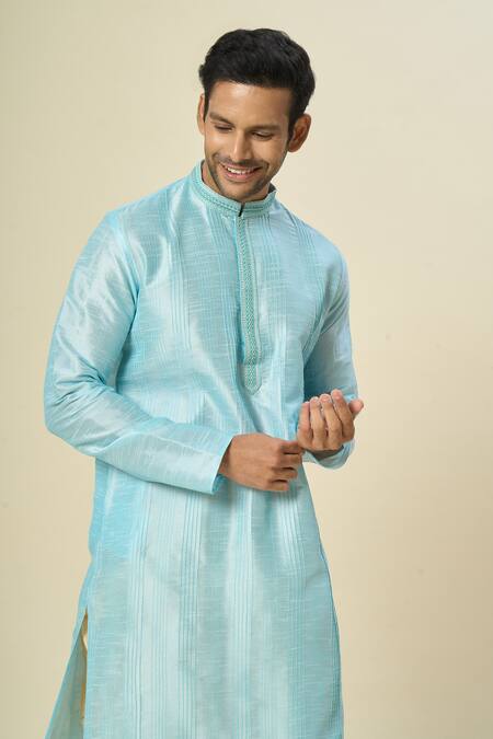 Arihant Rai Sinha_Blue Silk Embroidery Sky Stripe Kurta Set With Patiala Pant _Online_at_Aza_Fashions