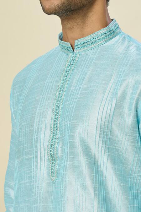 Buy_Arihant Rai Sinha_Blue Silk Embroidery Sky Stripe Kurta Set With Patiala Pant _Online_at_Aza_Fashions