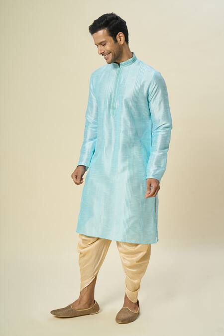 Arihant Rai Sinha_Blue Silk Embroidery Sky Stripe Kurta Set With Patiala Pant _at_Aza_Fashions