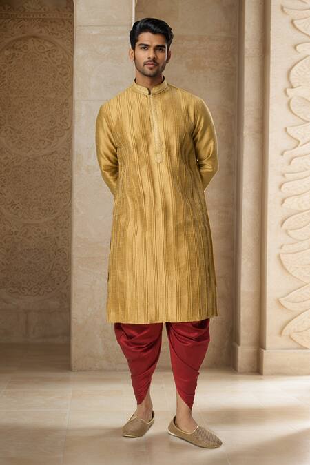 Buy Arihant Rai Sinha Gold Silk Embroidery Stripe Kurta And Patiala Pant at Aza Fashions Buy_Arihant Rai Sinha_Gold Silk Embroidery Stripe Kurta And Patiala Pant _at_Aza_Fashions