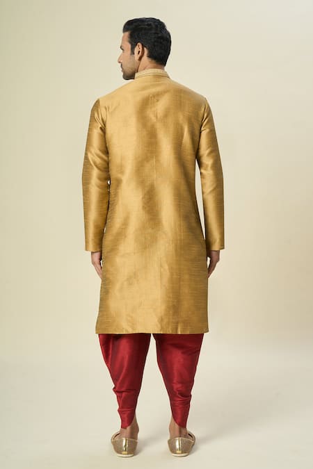 Shop Arihant Rai Sinha Gold Silk Embroidery Stripe Kurta And Patiala Pant at Aza Fashions Shop_Arihant Rai Sinha_Gold Silk Embroidery Stripe Kurta And Patiala Pant _at_Aza_Fashions