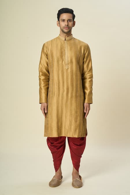 Buy Arihant Rai Sinha Gold Silk Embroidery Stripe Kurta And Patiala Pant Online at Aza Fashions Buy_Arihant Rai Sinha_Gold Silk Embroidery Stripe Kurta And Patiala Pant _Online_at_Aza_Fashions