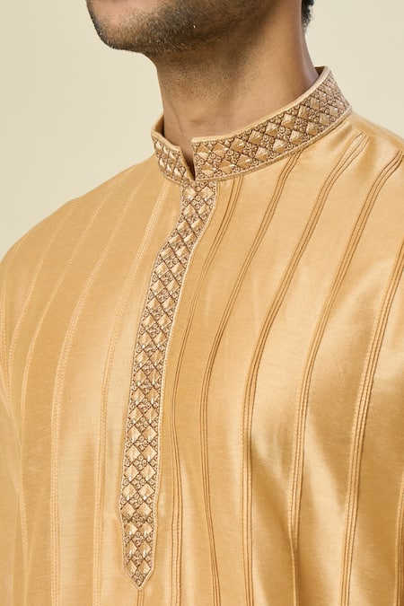 Arihant Rai Sinha_Gold Polyester, Silk Embroidery Pintuck Kurta Set With Patiala Pant _Online_at_Aza_Fashions