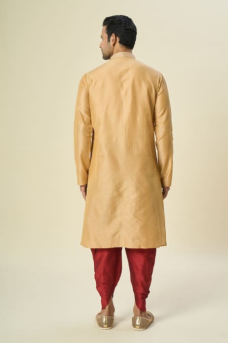 Shop Arihant Rai Sinha Gold Polyester, Silk Embroidery Pintuck Pattern Kurta And Patiala Pant Set at Aza Fashions Shop_Arihant Rai Sinha_Gold Polyester, Silk Embroidery Pintuck Pattern Kurta And Patiala Pant Set _at_Aza_Fashions