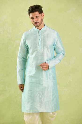 Arihant Rai Sinha Blue Silk Embroidery Floral Kurta And Patiala Pant Set at Aza Fashions Arihant Rai Sinha_Blue Silk Embroidery Floral Kurta And Patiala Pant Set _at_Aza_Fashions
