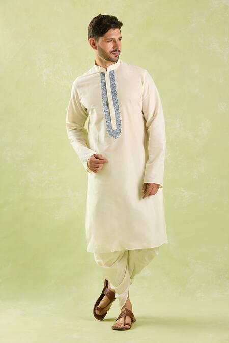 Arihant Rai Sinha_Cream Polyester, Silk Embroidery Paisley Kurta Set _at_Aza_Fashions