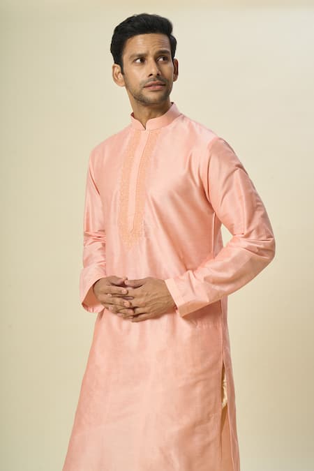 Buy_Arihant Rai Sinha_Pink Polyester, Silk Embroidery Floral Kurta Set _Online_at_Aza_Fashions