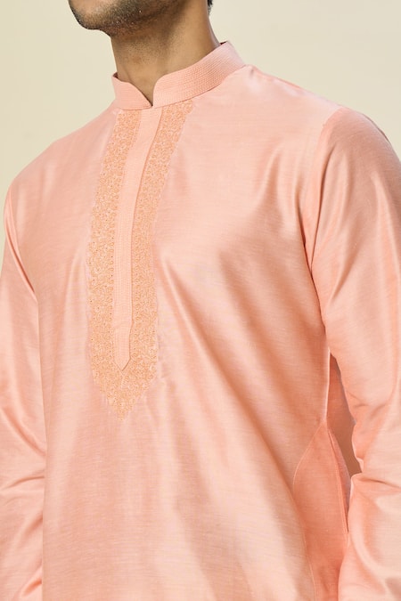 Shop_Arihant Rai Sinha_Pink Polyester, Silk Embroidery Floral Kurta Set _Online_at_Aza_Fashions