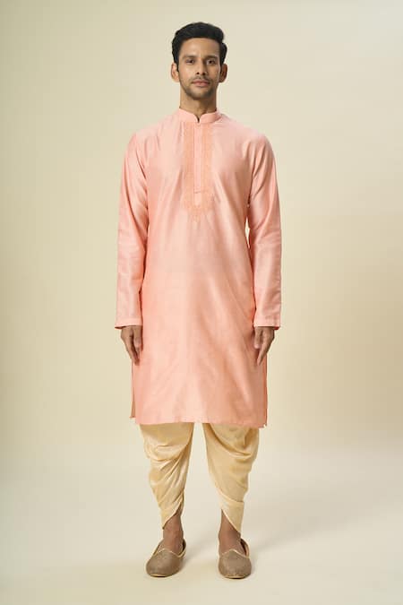 Arihant Rai Sinha_Pink Polyester, Silk Embroidery Floral Kurta Set _at_Aza_Fashions
