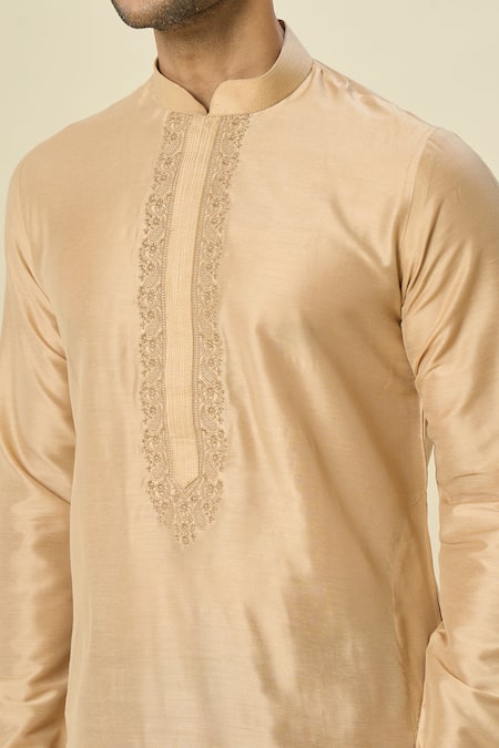 Arihant Rai Sinha_Beige Polyester, Silk Embroidery Floral Paisley Kurta Set _at_Aza_Fashions