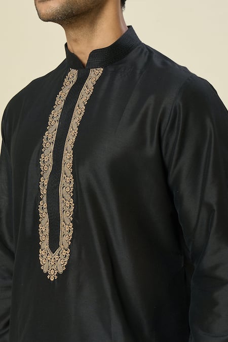 Buy_Arihant Rai Sinha_Black Polyester, Silk Embroidery Floral Kurta Set _Online_at_Aza_Fashions