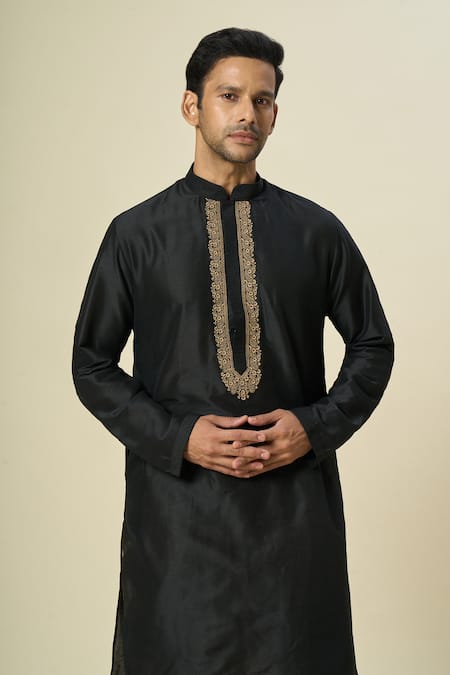 Buy_Arihant Rai Sinha_Black Polyester, Silk Embroidery Floral Kurta Set 