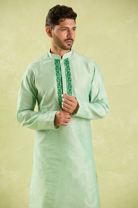 Buy Arihant Rai Sinha Green Polyester, Silk Embroidery Floral Kurta And Patiala Pant Set Buy_Arihant Rai Sinha_Green Polyester, Silk Embroidery Floral Kurta And Patiala Pant Set