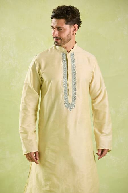 Buy_Arihant Rai Sinha_Beige Polyester, Silk Embroidery Floral Kurta Set With Patiala Pant _Online_at_Aza_Fashions