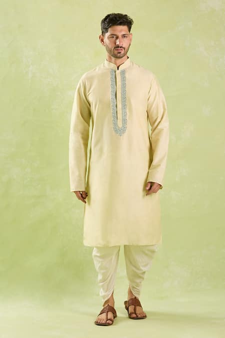 Shop_Arihant Rai Sinha_Beige Polyester, Silk Embroidery Floral Kurta Set With Patiala Pant _Online_at_Aza_Fashions