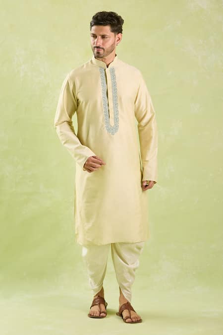 Arihant Rai Sinha_Beige Polyester, Silk Embroidery Floral Kurta Set With Patiala Pant _at_Aza_Fashions