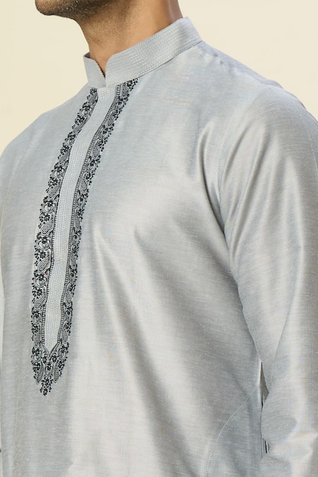 Arihant Rai Sinha_Gray Polyester, Silk Embroidery Floral Grey Kurta And Patiala Pant _Online_at_Aza_Fashions