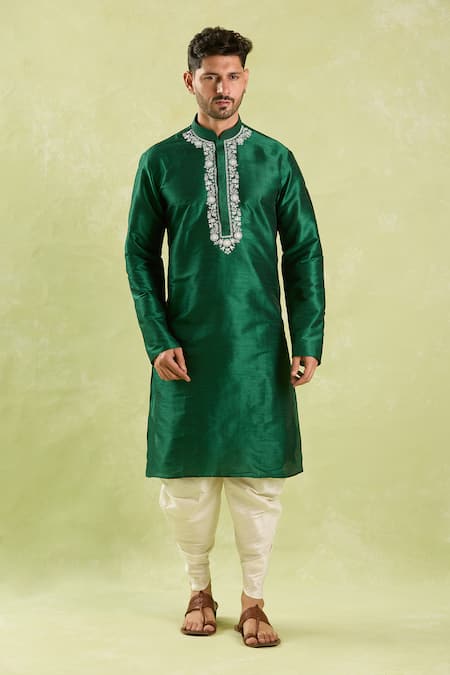 Arihant Rai Sinha Green Silk Embroidery Floral Kurta And Patiala Pant Set at Aza Fashions Arihant Rai Sinha_Green Silk Embroidery Floral Kurta And Patiala Pant Set _at_Aza_Fashions