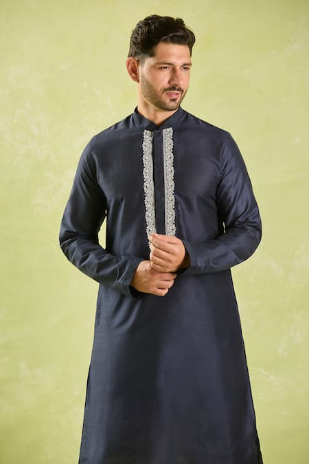 Buy_Arihant Rai Sinha_Blue Polyester, Silk Embroidery Navy Kurta And Patiala Pant Set _Online_at_Aza_Fashions