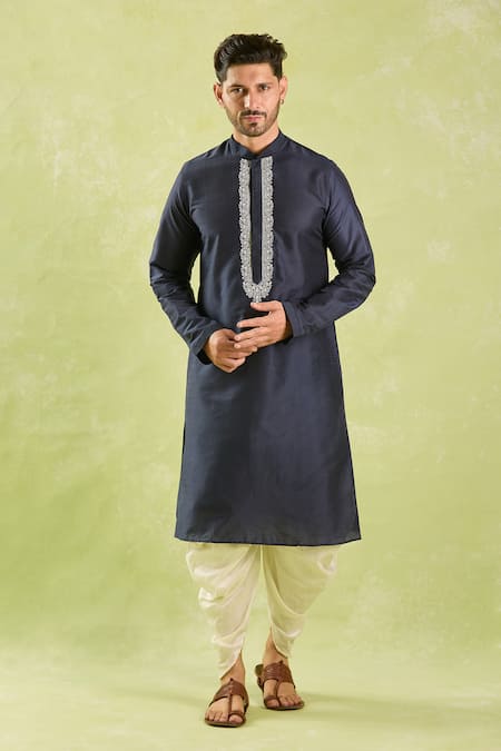 Arihant Rai Sinha_Blue Polyester, Silk Embroidery Navy Kurta And Patiala Pant Set _at_Aza_Fashions