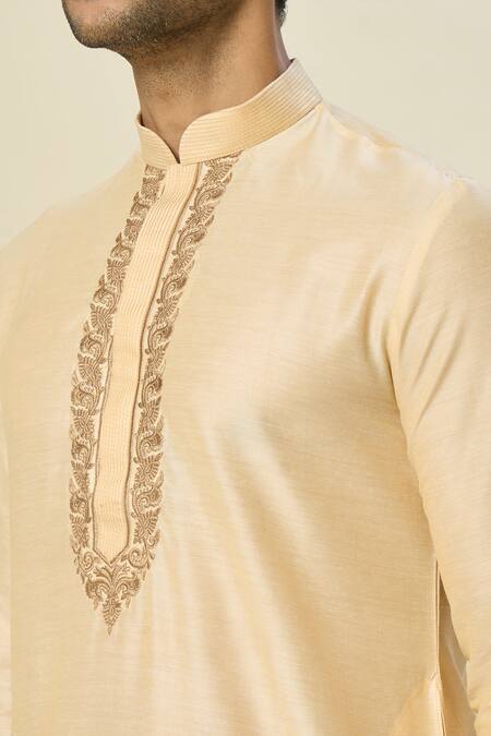 Buy_Arihant Rai Sinha_Beige Polyester, Silk Embroidery Floral Kurta Set _Online_at_Aza_Fashions