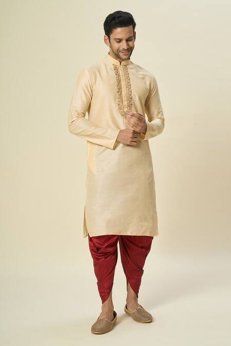 Arihant Rai Sinha_Beige Polyester, Silk Embroidery Floral Kurta Set _at_Aza_Fashions