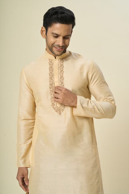 Buy_Arihant Rai Sinha_Beige Polyester, Silk Embroidery Floral Kurta Set 