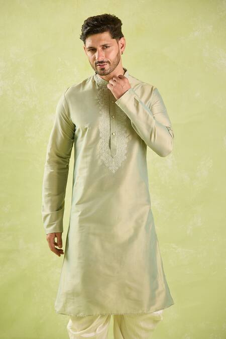 Buy_Arihant Rai Sinha_Green Polyester, Silk Embroidery Floral Kurta Set With Patiala Pant _Online_at_Aza_Fashions