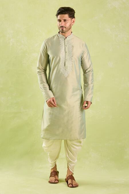 Shop_Arihant Rai Sinha_Green Polyester, Silk Embroidery Floral Kurta Set With Patiala Pant _Online_at_Aza_Fashions