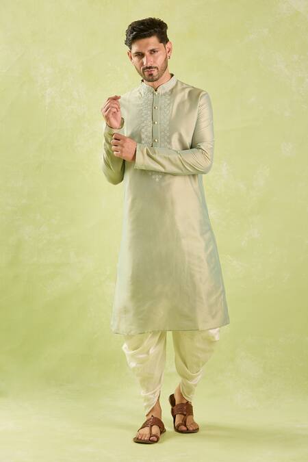 Buy_Arihant Rai Sinha_Green Polyester, Silk Embroidery Floral Kurta Set With Patiala Pant 
