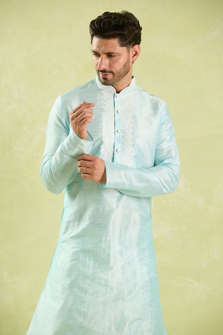 Buy Arihant Rai Sinha Blue Silk Embroidery Floral Kurta And Patiala Pant Set Online at Aza Fashions Buy_Arihant Rai Sinha_Blue Silk Embroidery Floral Kurta And Patiala Pant Set _Online_at_Aza_Fashions