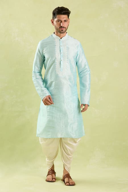 Shop Arihant Rai Sinha Blue Silk Embroidery Floral Kurta And Patiala Pant Set Online at Aza Fashions Shop_Arihant Rai Sinha_Blue Silk Embroidery Floral Kurta And Patiala Pant Set _Online_at_Aza_Fashions