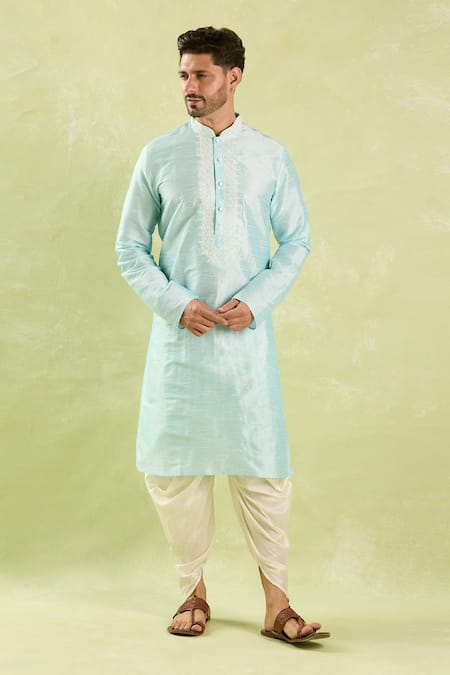 Arihant Rai Sinha Blue Silk Embroidery Floral Kurta And Patiala Pant Set at Aza Fashions Arihant Rai Sinha_Blue Silk Embroidery Floral Kurta And Patiala Pant Set _at_Aza_Fashions