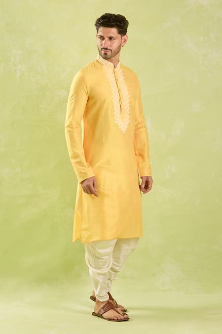 Buy_Arihant Rai Sinha_Yellow Polyester, Silk Embroidery Floral Kurta And Patiala Pant _Online_at_Aza_Fashions