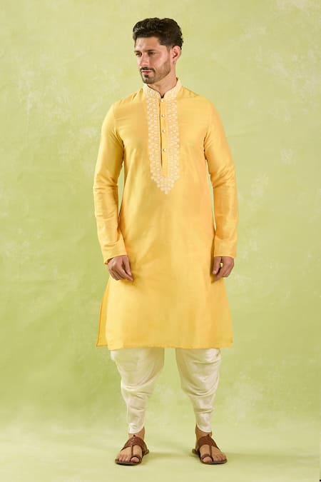 Arihant Rai Sinha_Yellow Polyester, Silk Embroidery Floral Kurta And Patiala Pant _at_Aza_Fashions