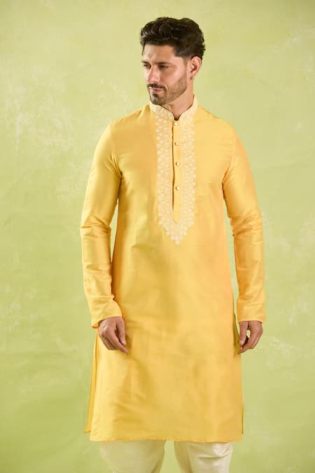 Buy_Arihant Rai Sinha_Yellow Polyester, Silk Embroidery Floral Kurta And Patiala Pant 