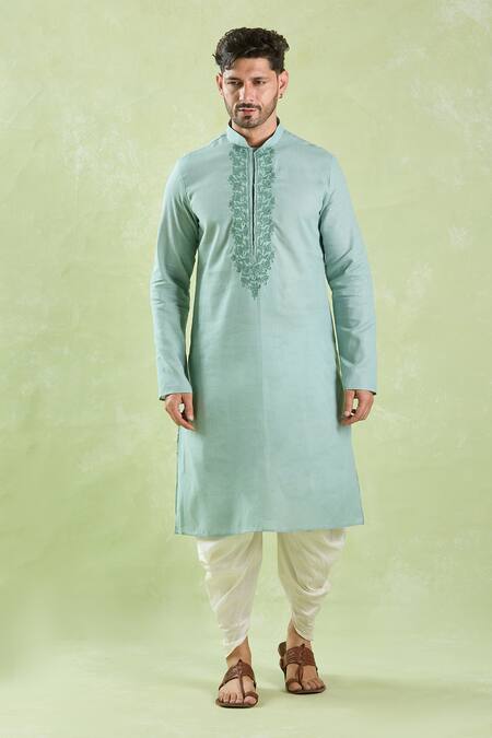 Arihant Rai Sinha Green Cotton, Silk Embroidery Kurta Set With Patiala Online at Aza Fashions Arihant Rai Sinha_Green Cotton, Silk Embroidery Kurta Set With Patiala _Online_at_Aza_Fashions