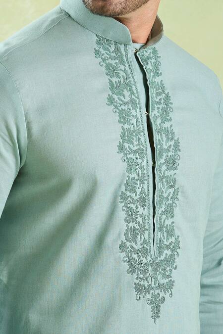 Shop Arihant Rai Sinha Green Cotton, Silk Embroidery Kurta Set With Patiala Online at Aza Fashions Shop_Arihant Rai Sinha_Green Cotton, Silk Embroidery Kurta Set With Patiala _Online_at_Aza_Fashions