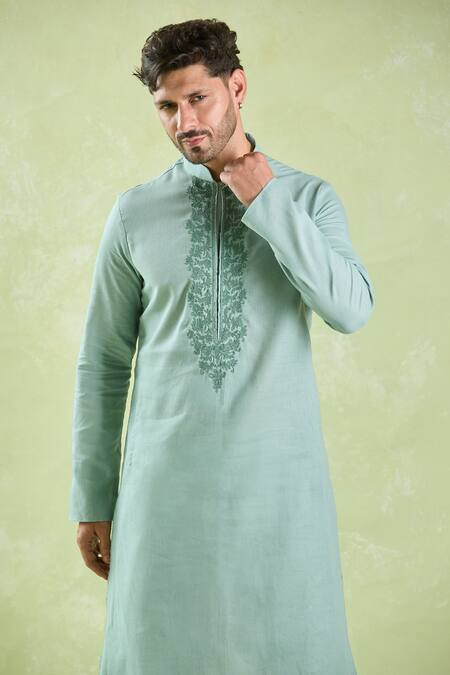 Arihant Rai Sinha Green Cotton, Silk Embroidery Kurta Set With Patiala at Aza Fashions Arihant Rai Sinha_Green Cotton, Silk Embroidery Kurta Set With Patiala _at_Aza_Fashions