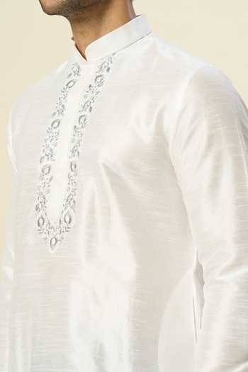Buy Arihant Rai Sinha Off White Silk Embroidery Placket Kurta And Churidar Set Online at Aza Fashions Buy_Arihant Rai Sinha_Off White Silk Embroidery Placket Kurta And Churidar Set _Online_at_Aza_Fashions