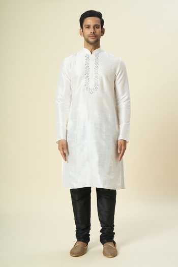Arihant Rai Sinha Off White Silk Embroidery Placket Kurta And Churidar Set at Aza Fashions Arihant Rai Sinha_Off White Silk Embroidery Placket Kurta And Churidar Set _at_Aza_Fashions