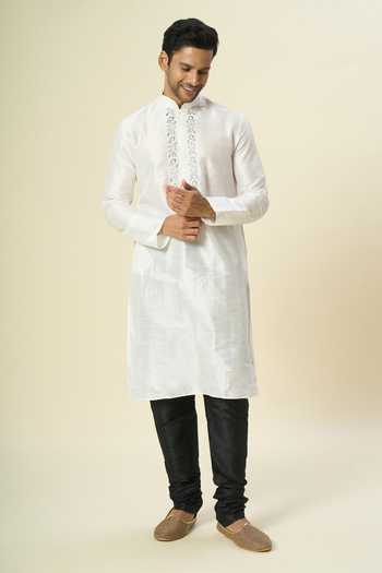Buy Arihant Rai Sinha Off White Silk Embroidery Placket Kurta And Churidar Set Buy_Arihant Rai Sinha_Off White Silk Embroidery Placket Kurta And Churidar Set