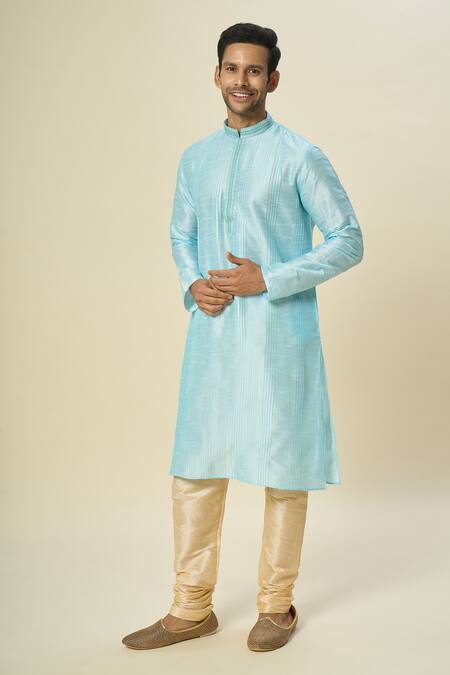 Arihant Rai Sinha_Sky Blue Silk Pintuck Pattern Kurta Set _at_Aza_Fashions