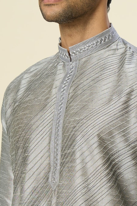 Arihant Rai Sinha Gray Silk Embroidery Diagonal Pintuck Kurta And Churidar Set Online at Aza Fashions Arihant Rai Sinha_Gray Silk Embroidery Diagonal Pintuck Kurta And Churidar Set _Online_at_Aza_Fashions