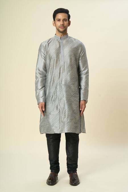 Buy Arihant Rai Sinha Gray Silk Embroidery Diagonal Pintuck Kurta And Churidar Set Online at Aza Fashions Buy_Arihant Rai Sinha_Gray Silk Embroidery Diagonal Pintuck Kurta And Churidar Set _Online_at_Aza_Fashions