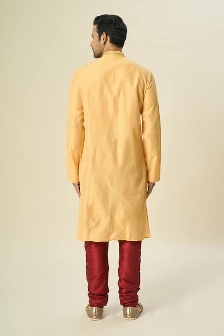 Shop Arihant Rai Sinha Orange Polyester, Silk Embroidery Vertical Pintuck Kurta Set at Aza Fashions Shop_Arihant Rai Sinha_Orange Polyester, Silk Embroidery Vertical Pintuck Kurta Set _at_Aza_Fashions