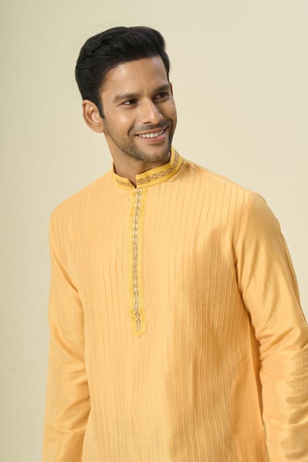 Arihant Rai Sinha Orange Polyester, Silk Embroidery Vertical Pintuck Kurta Set Online at Aza Fashions Arihant Rai Sinha_Orange Polyester, Silk Embroidery Vertical Pintuck Kurta Set _Online_at_Aza_Fashions